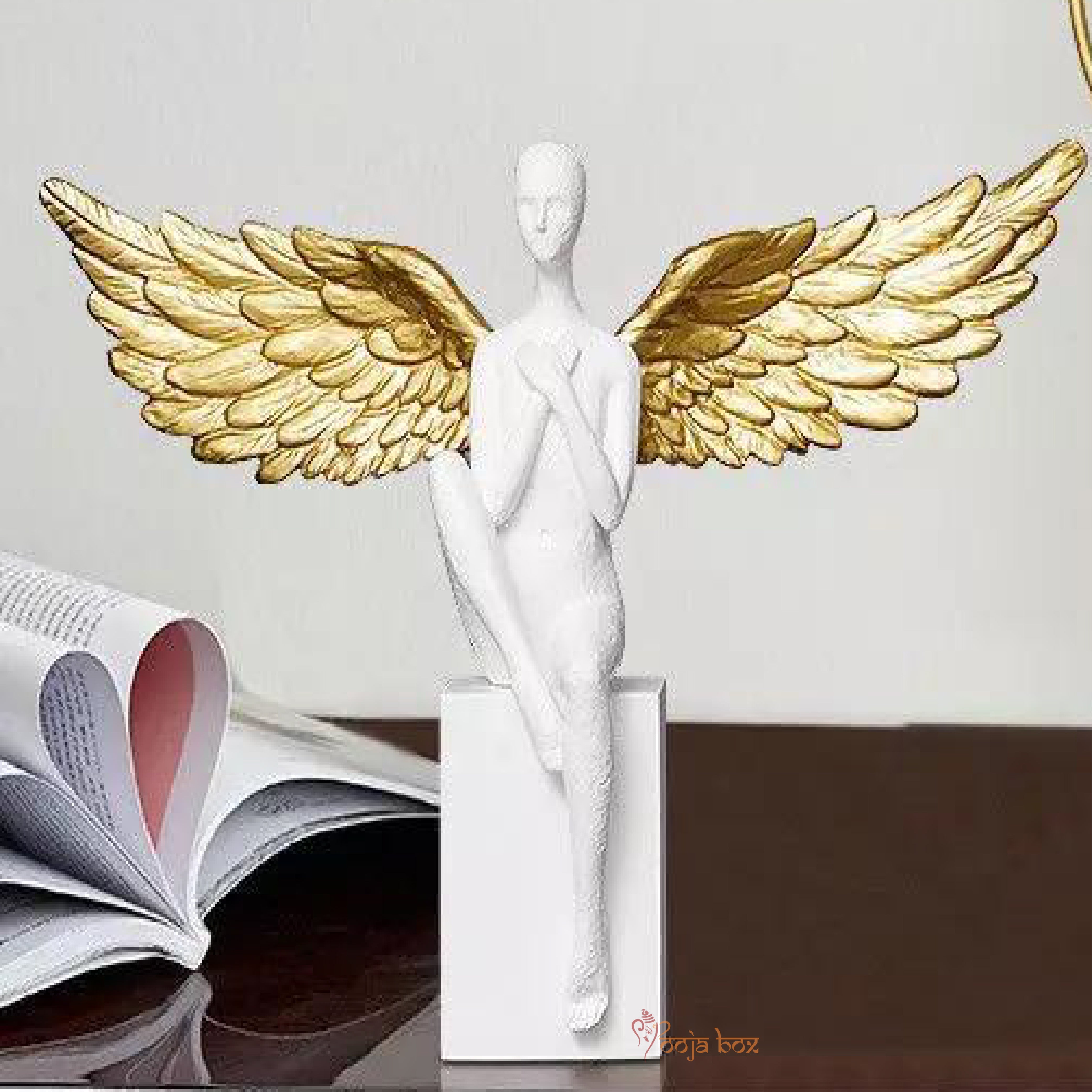 Standing White Spread with Golden Wings Angel