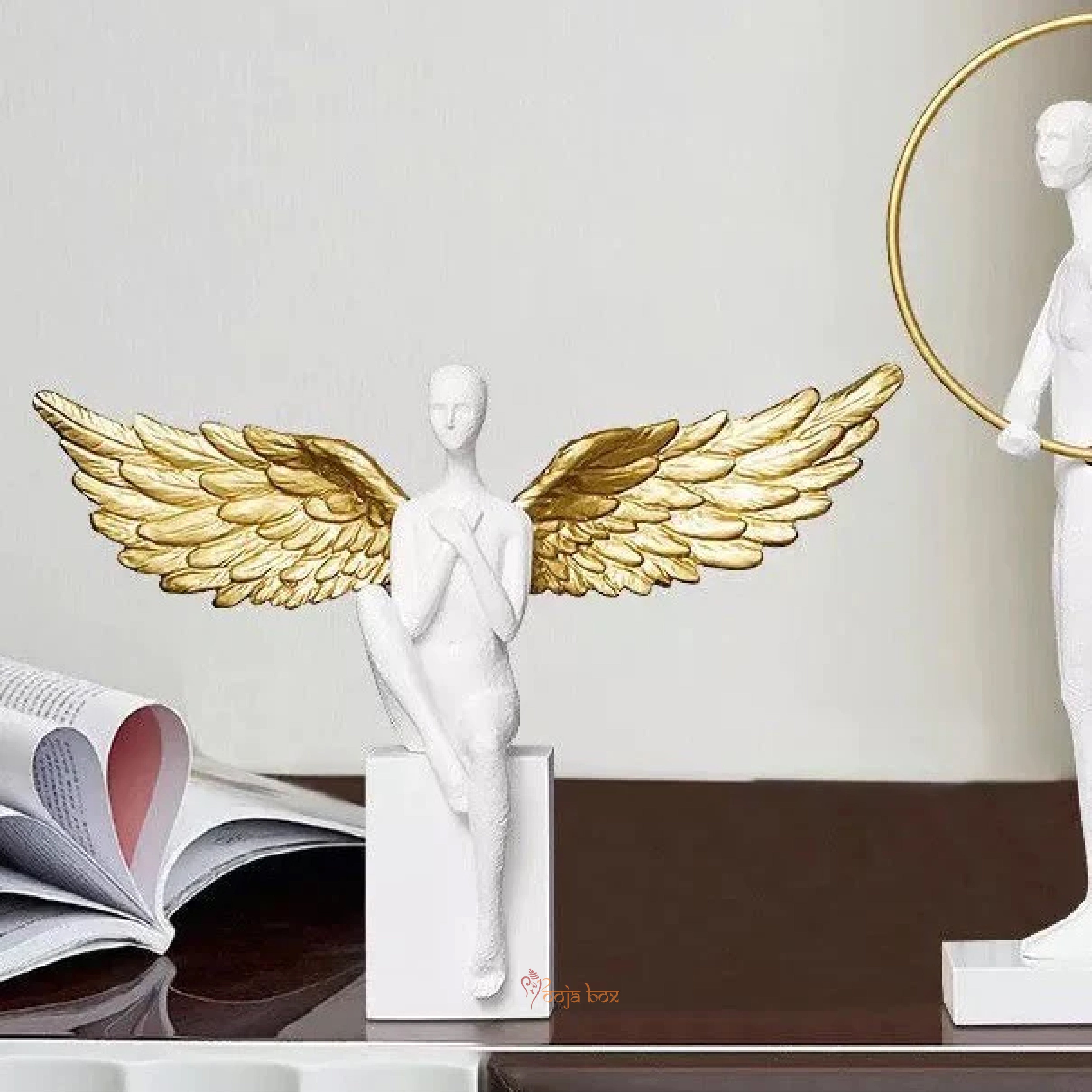 Standing White Spread with Golden Wings Angel