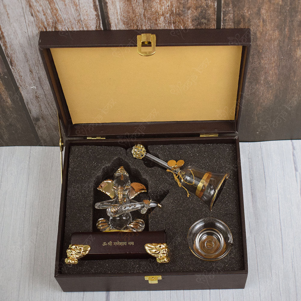 Musical Crystal Ganesha With Bell and Bowl