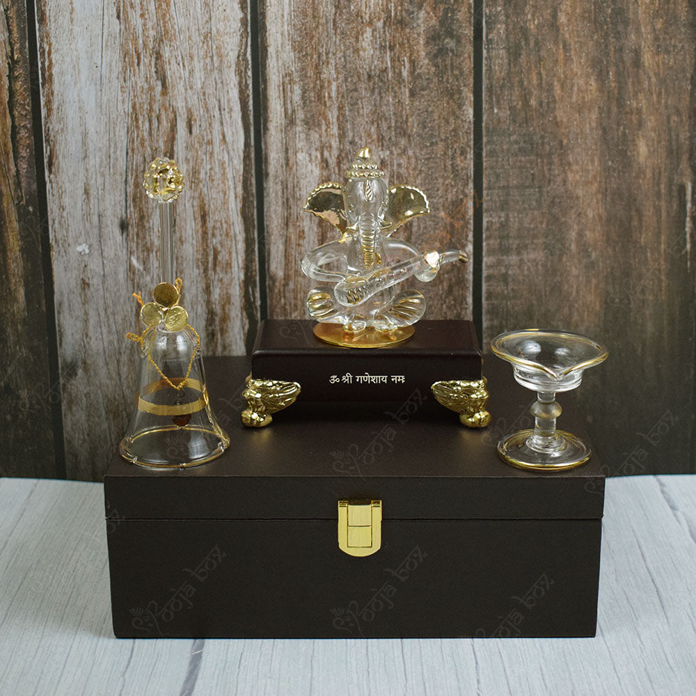 Musical Crystal Ganesha With Bell and Bowl