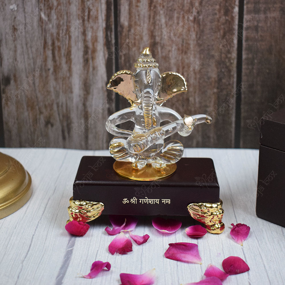 Musical Crystal Ganesha With Bell and Bowl