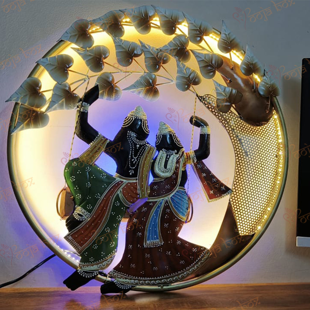 Decorative metal wall hanging of Radha Krishna with back led lights