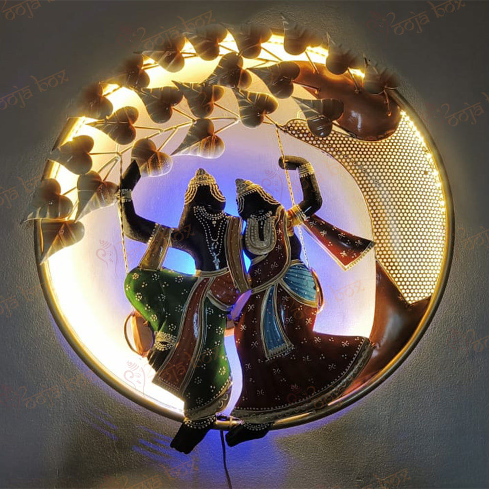 Decorative metal wall hanging of Radha Krishna with back led lights
