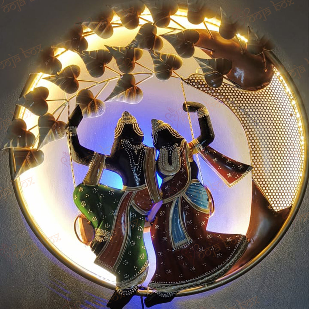 Decorative metal wall hanging of Radha Krishna with back led lights