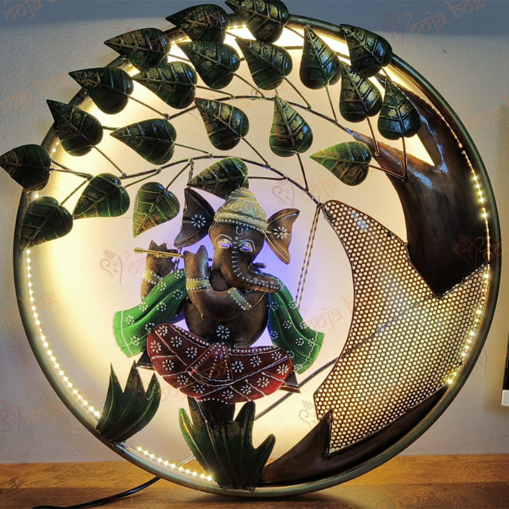 Decorative metal wall hanging of Ganesh with back led lights