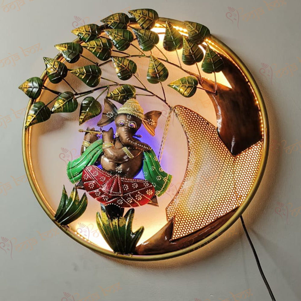 Decorative metal wall hanging of Ganesh with back led lights