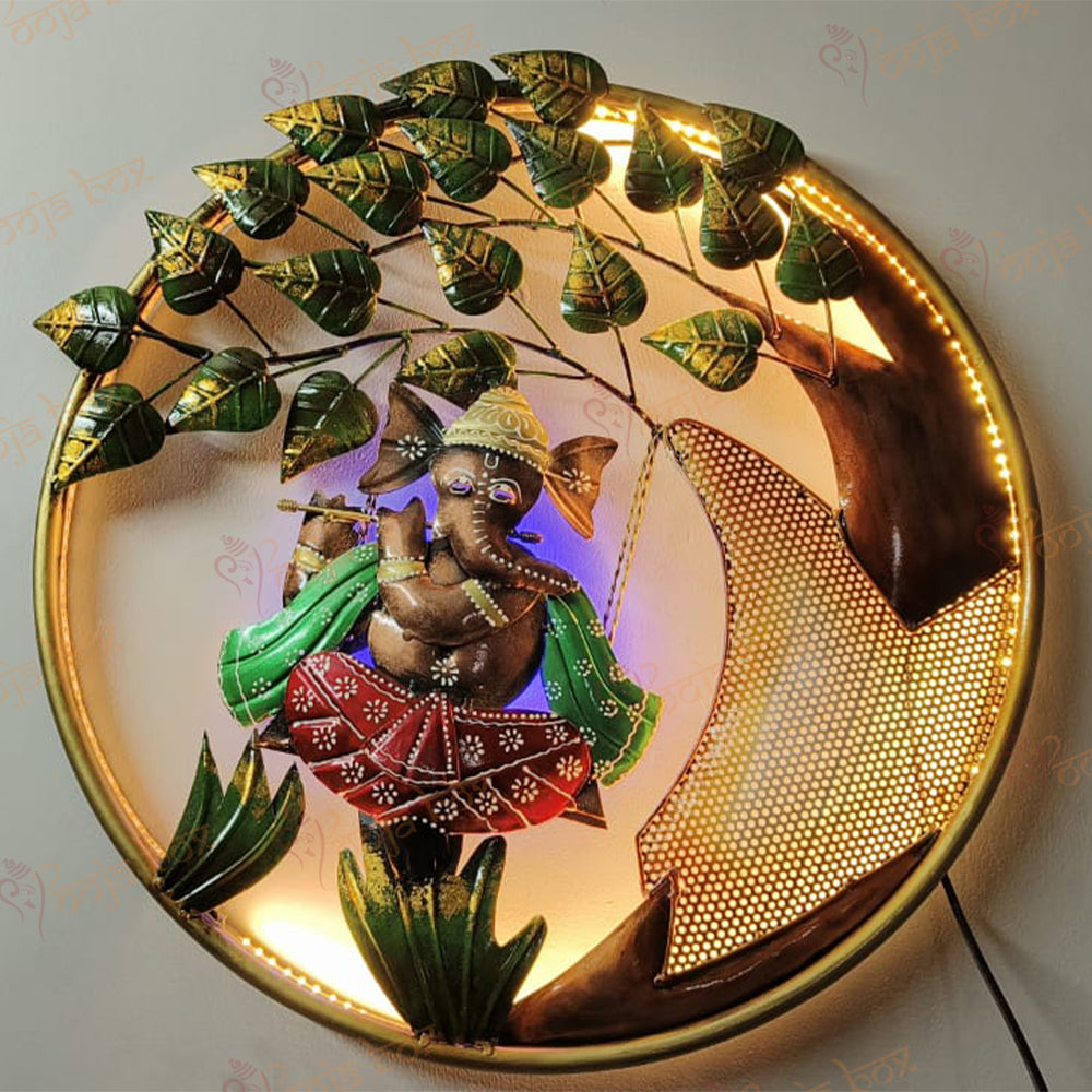 Decorative metal wall hanging of Ganesh with back led lights