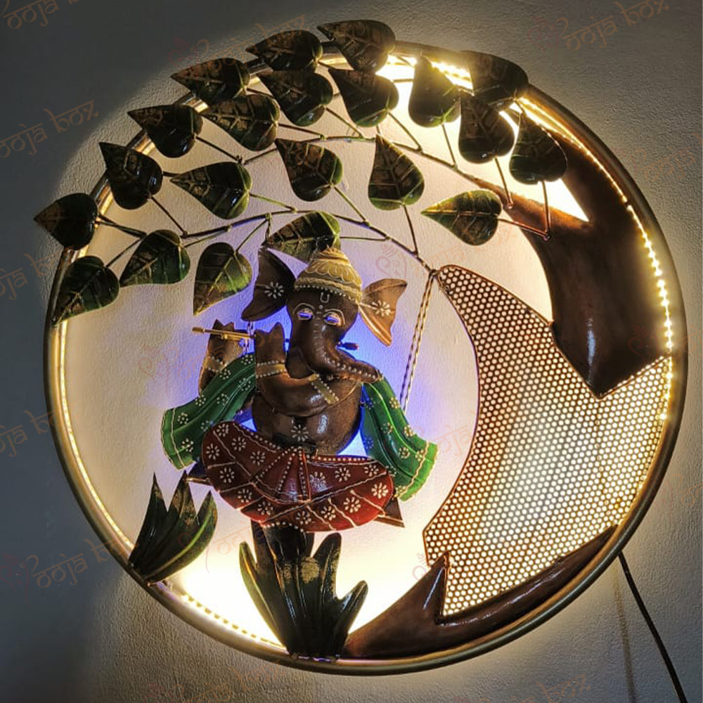 Decorative metal wall hanging of Ganesh with back led lights