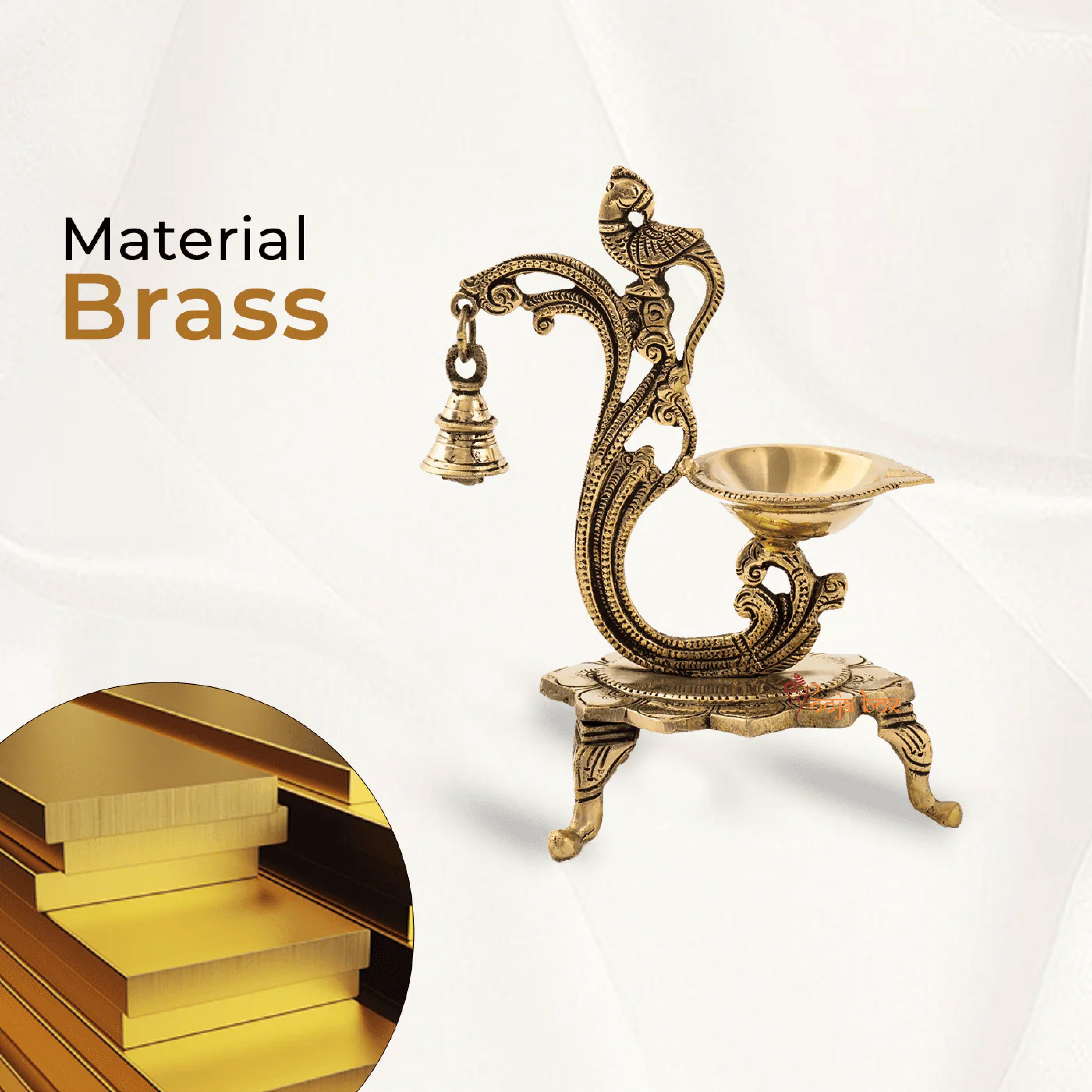 Peacock Diya with bell, Brass Pooja Diya