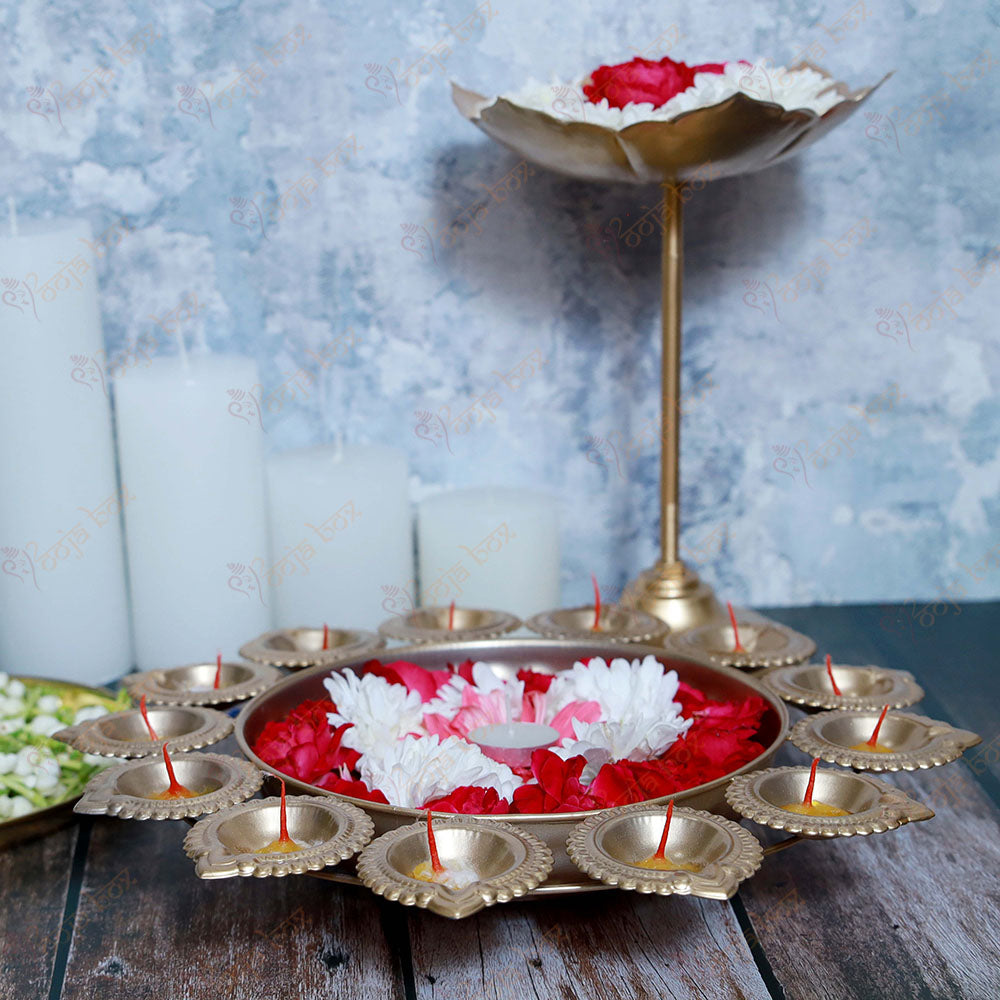 Traditional Peacock Diya With Floral Urli