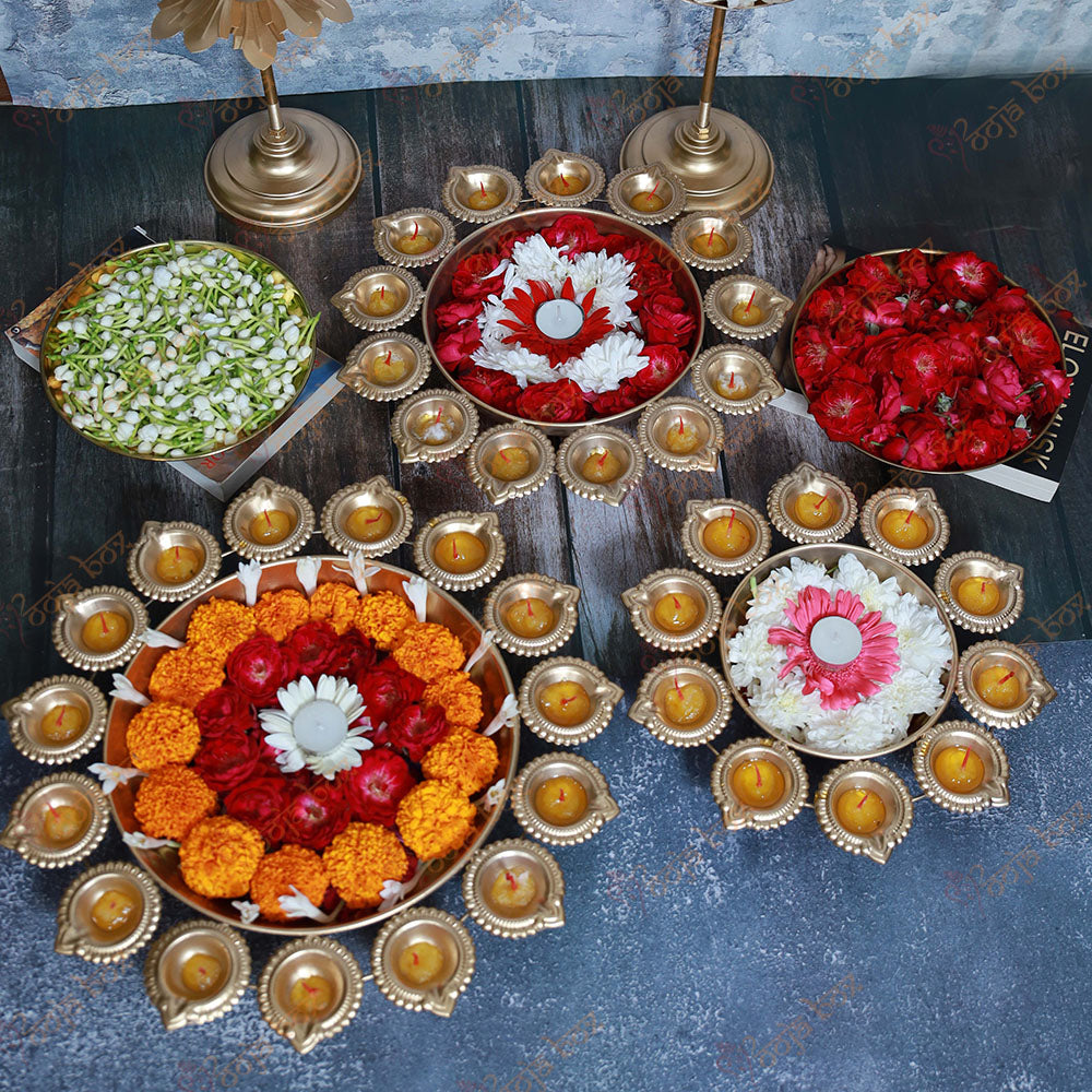 Traditional Peacock Diya With Floral Urli