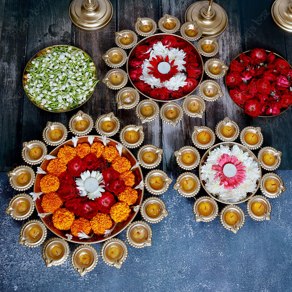 Traditional Peacock Diya With Floral Urli