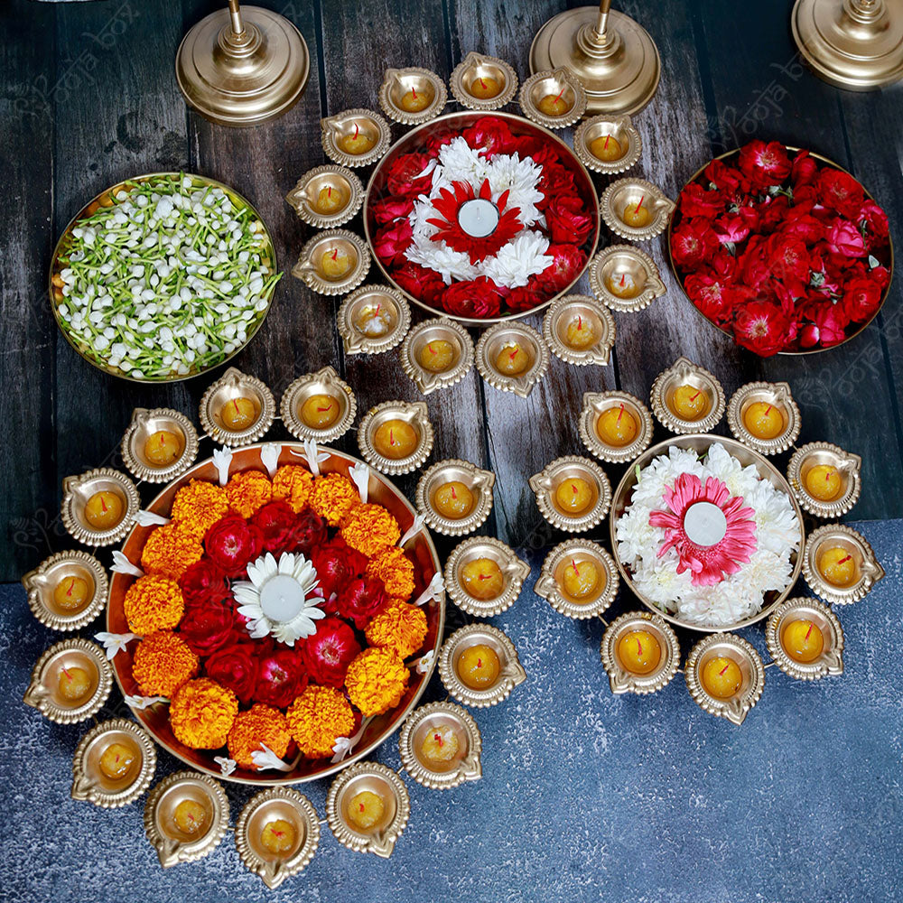 Traditional Peacock Diya With Floral Urli