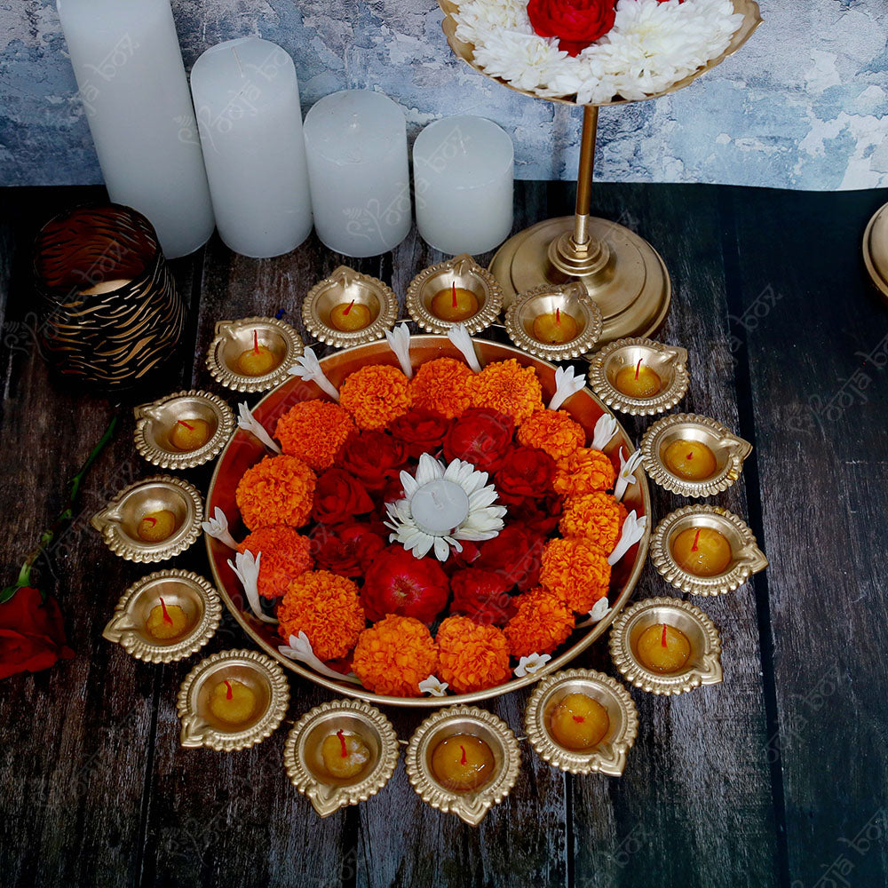 Traditional Peacock Diya With Floral Urli