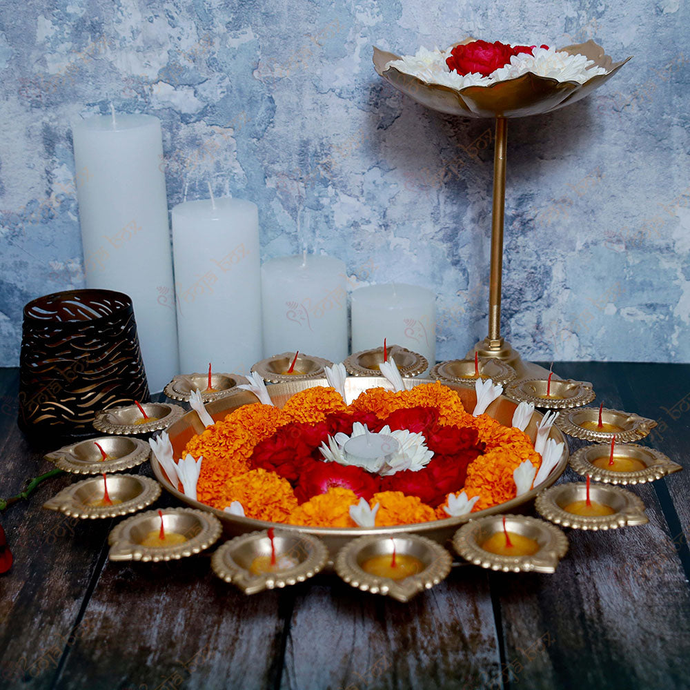 Traditional Peacock Diya With Floral Urli