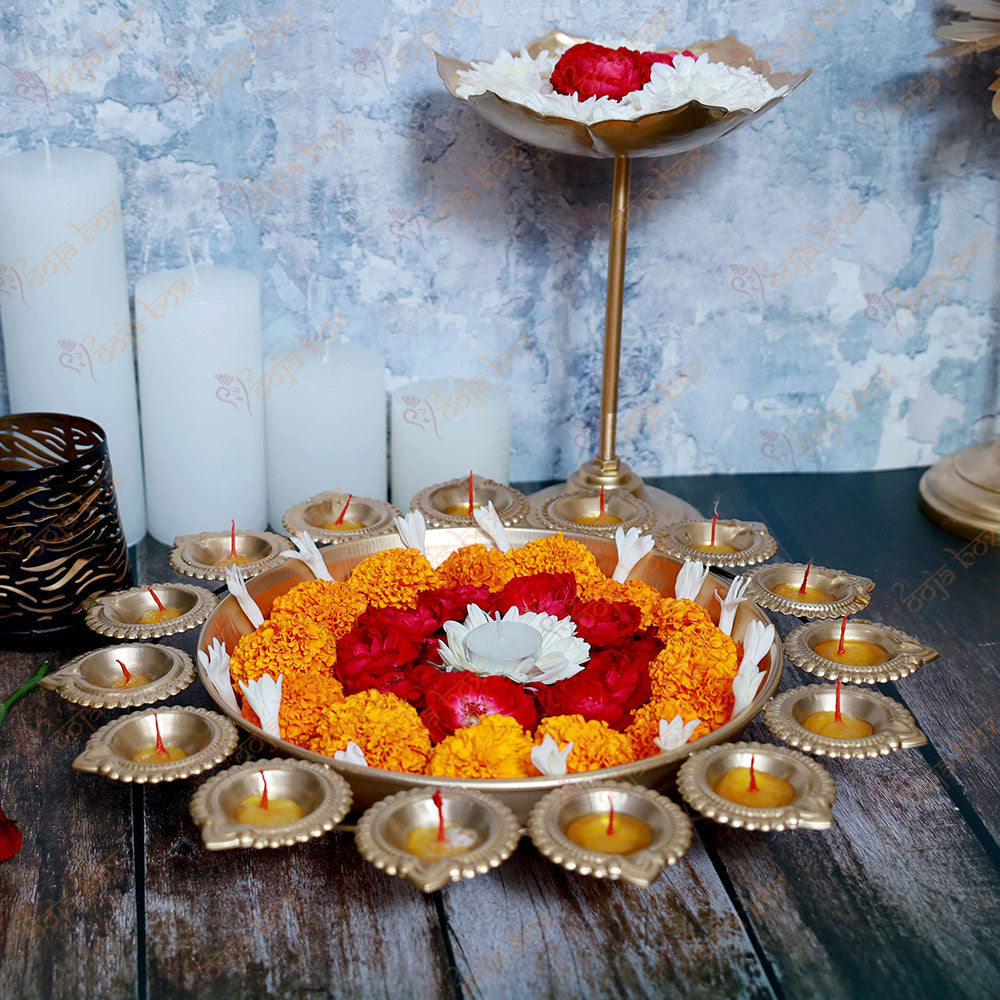 Traditional Peacock Diya With Floral Urli