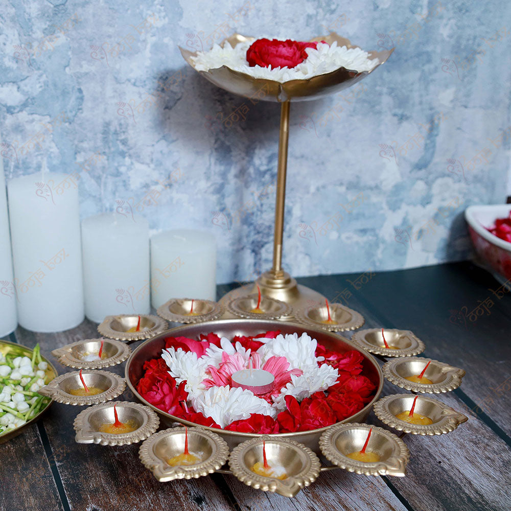 Traditional Peacock Diya With Floral Urli