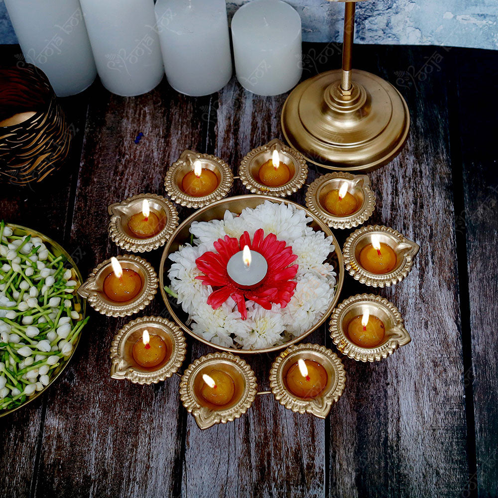 Traditional Peacock Diya With Floral Urli