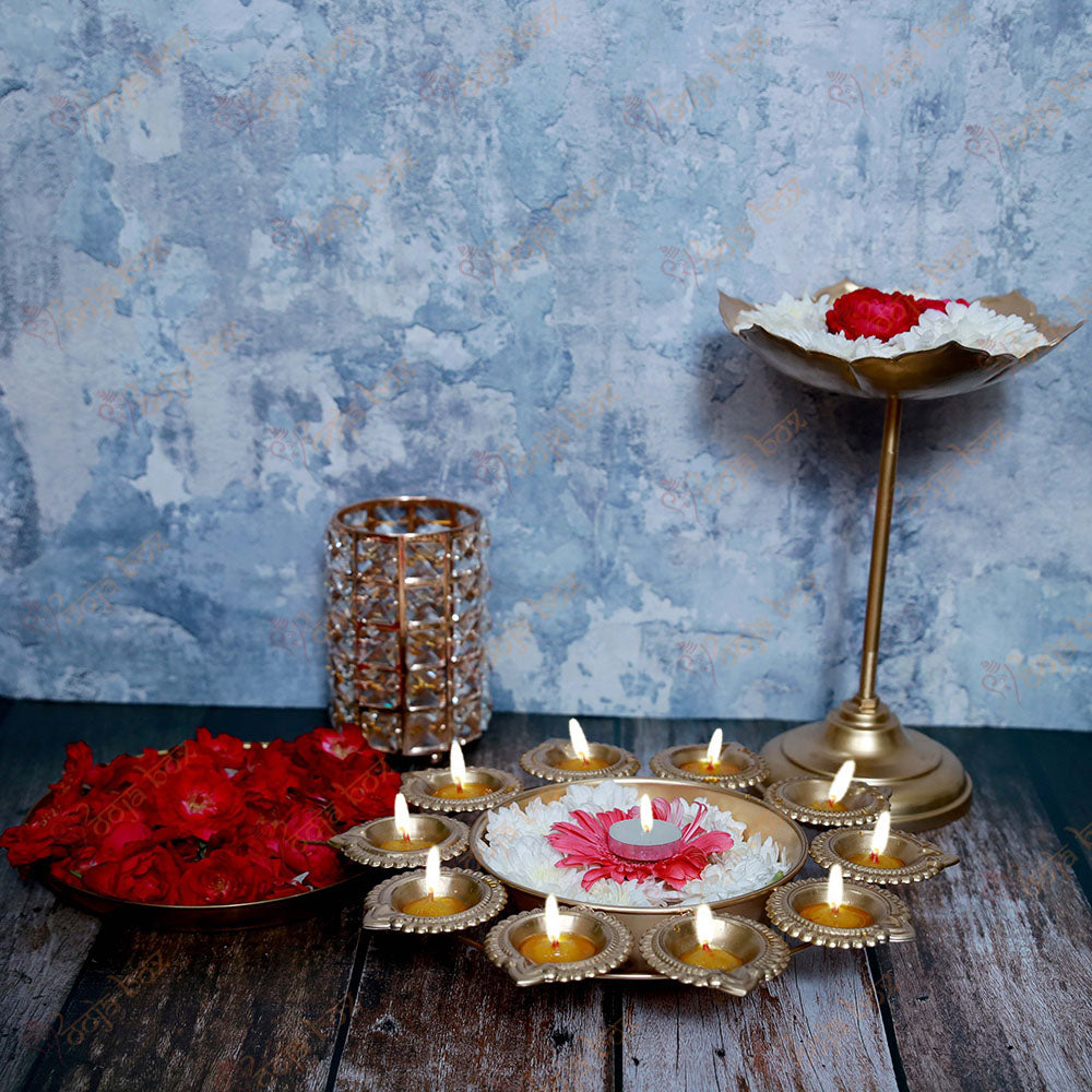 Traditional Peacock Diya With Floral Urli