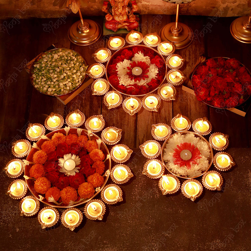 Traditional Peacock Diya With Floral Urli