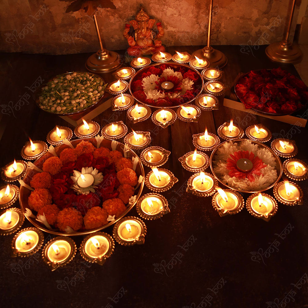 Traditional Peacock Diya With Floral Urli