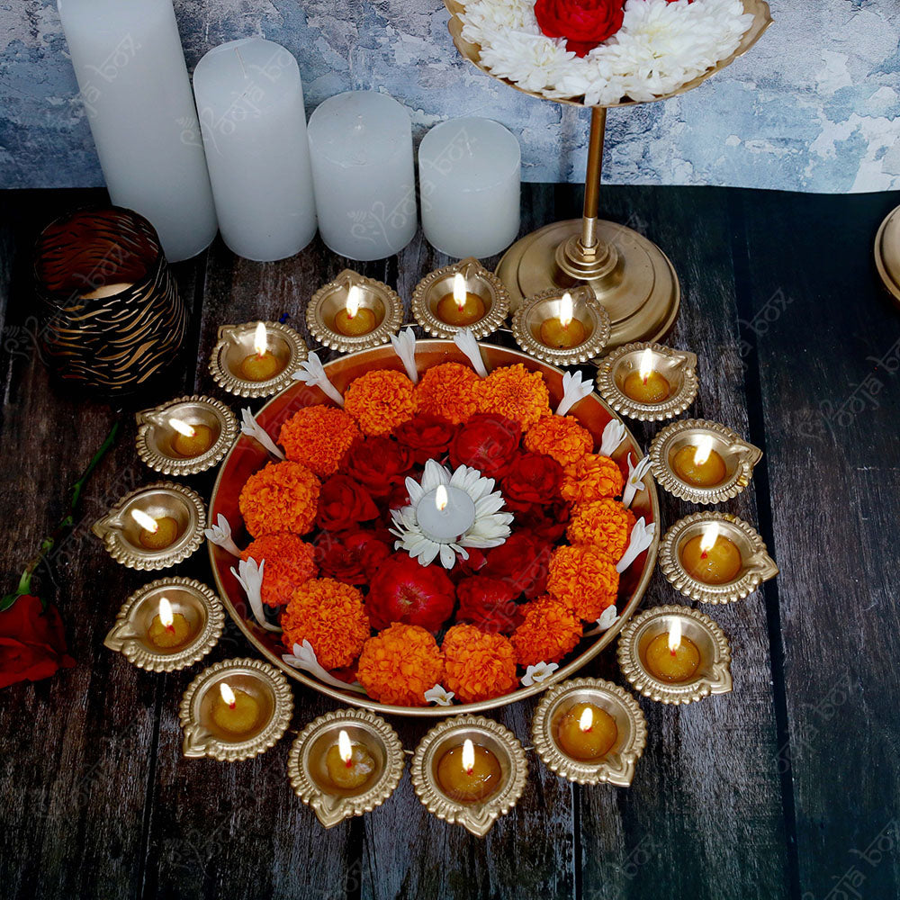 Traditional Peacock Diya With Floral Urli