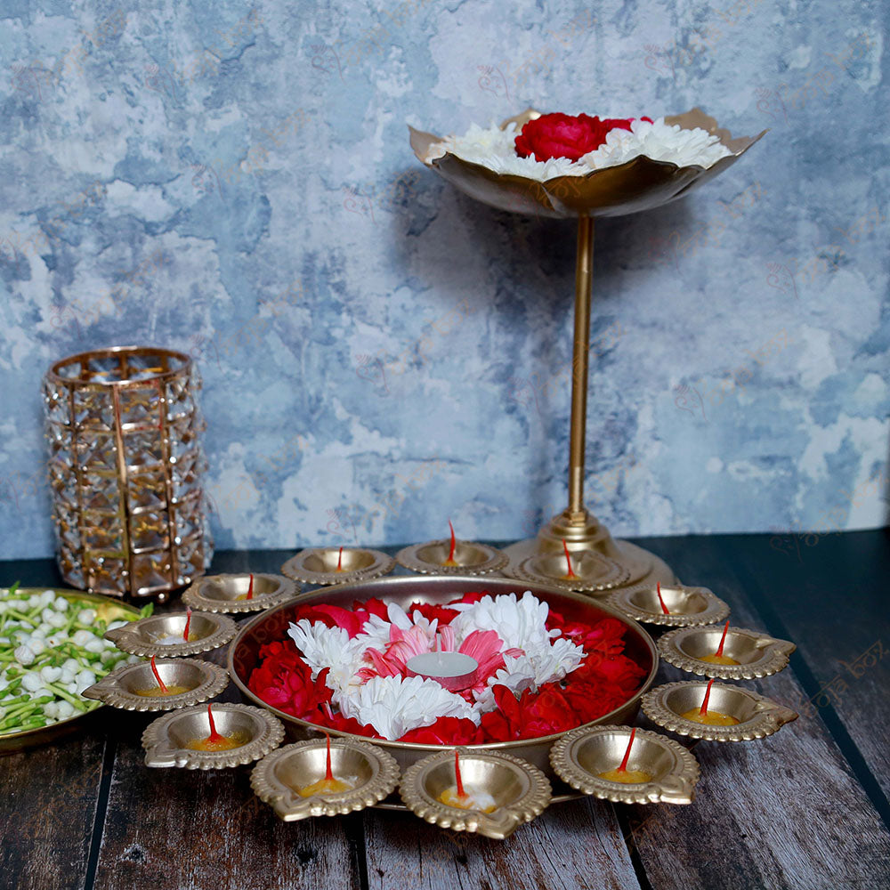 Traditional Peacock Diya With Floral Urli