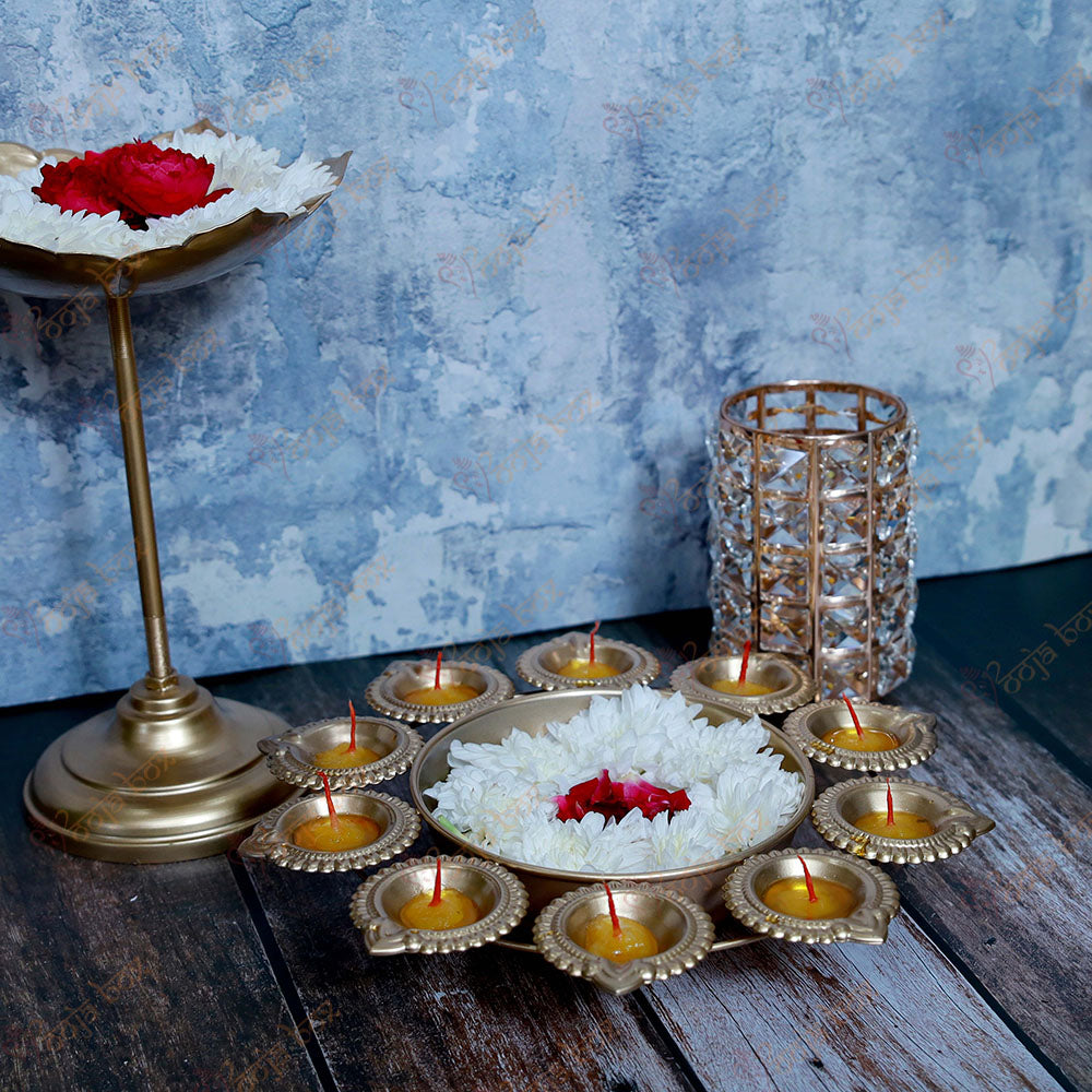 Traditional Peacock Diya With Floral Urli