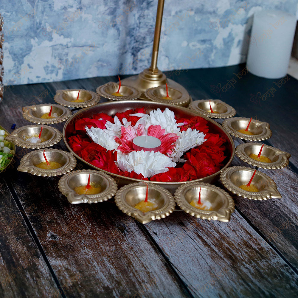 Traditional Peacock Diya With Floral Urli