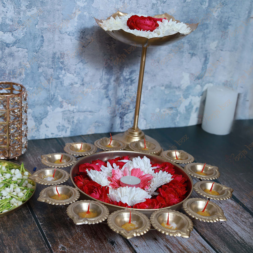 Traditional Peacock Diya With Floral Urli