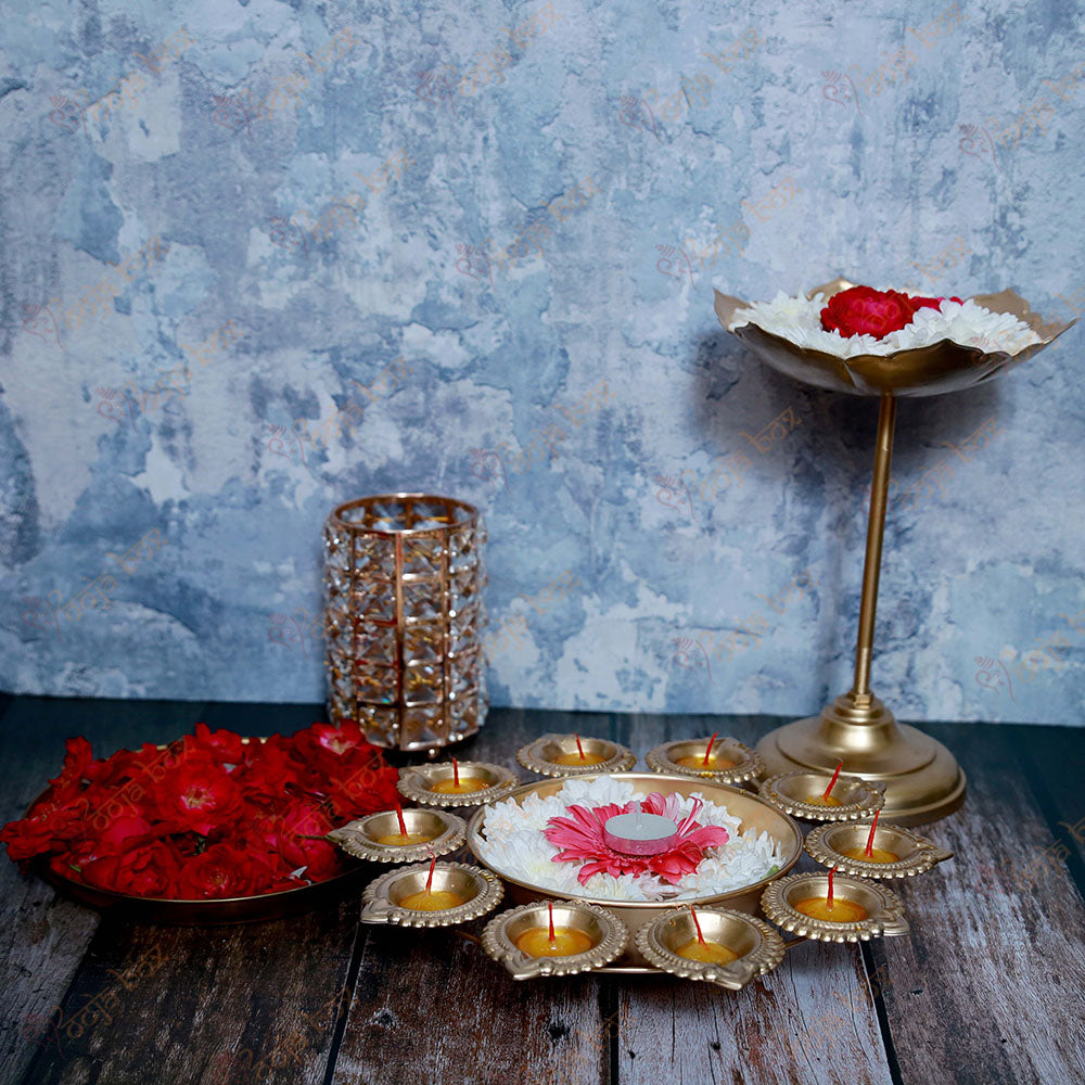 Traditional Peacock Diya With Floral Urli