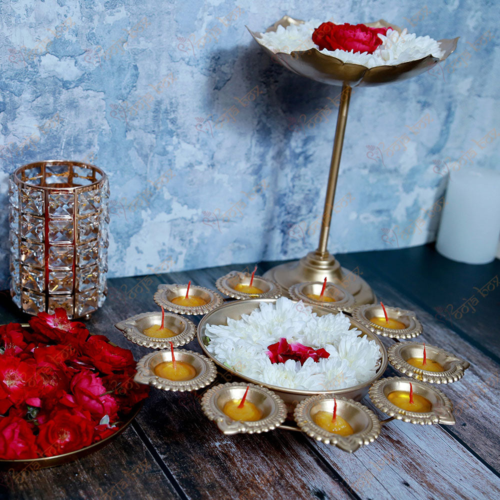 Traditional Peacock Diya With Floral Urli