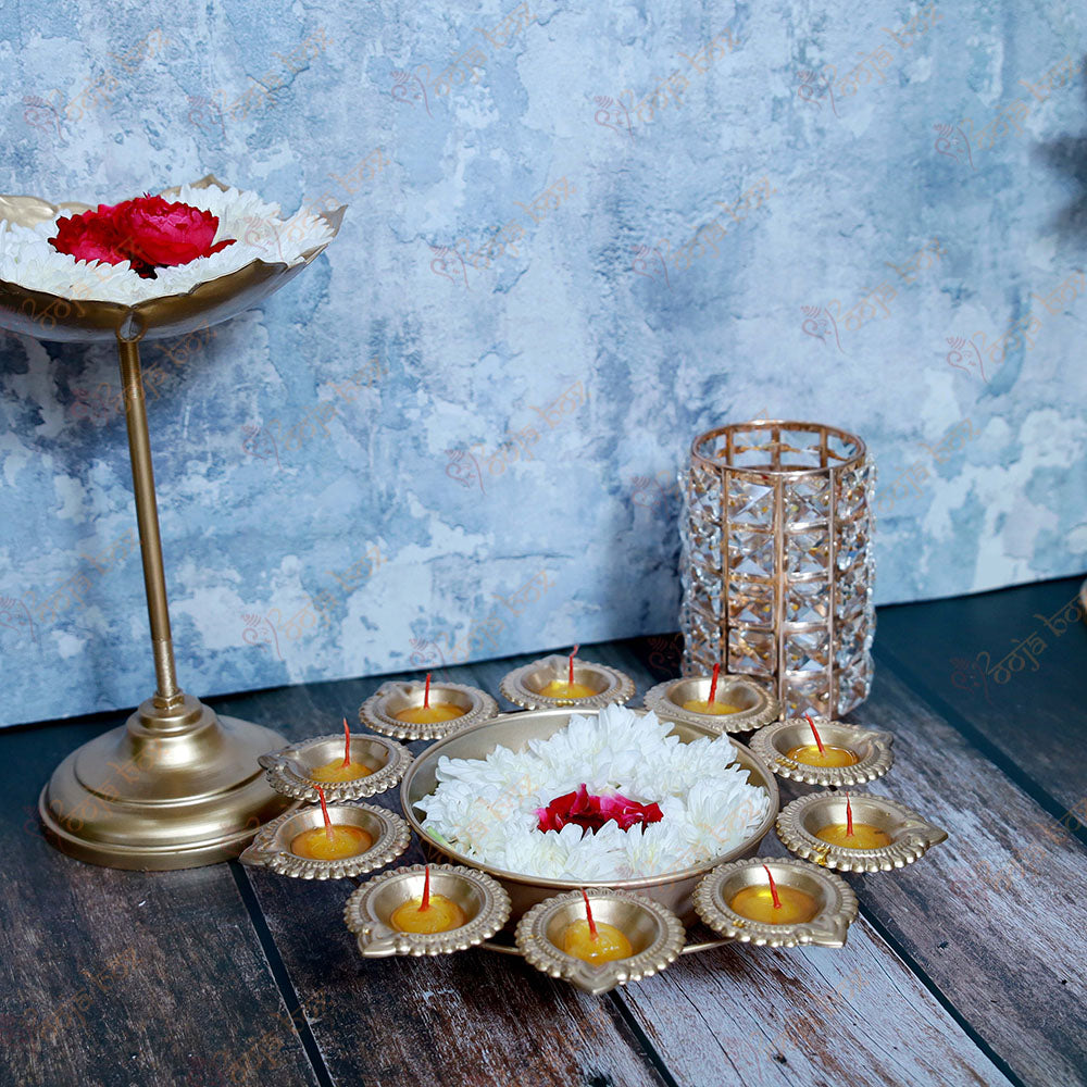 Traditional Peacock Diya With Floral Urli