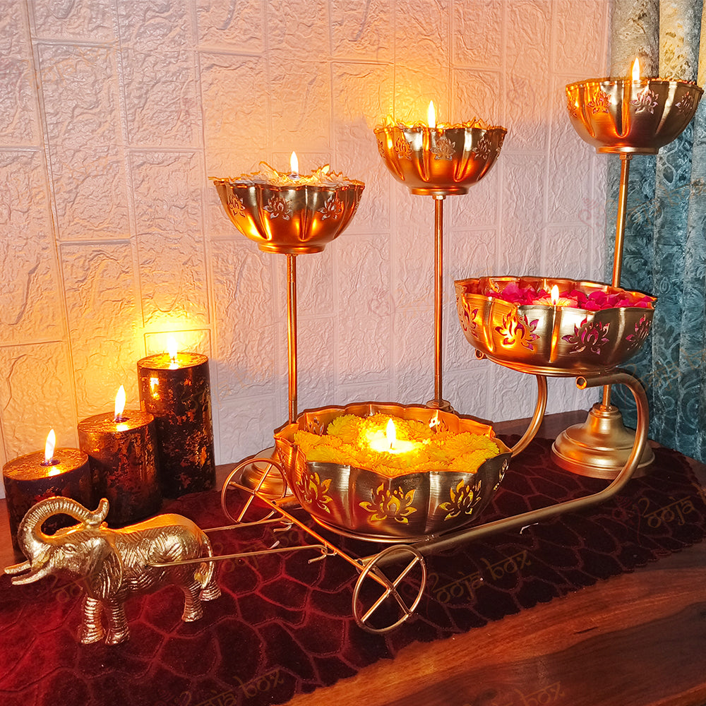 Elephant Cart Lotus Urli for Diwali Pooja Decoration