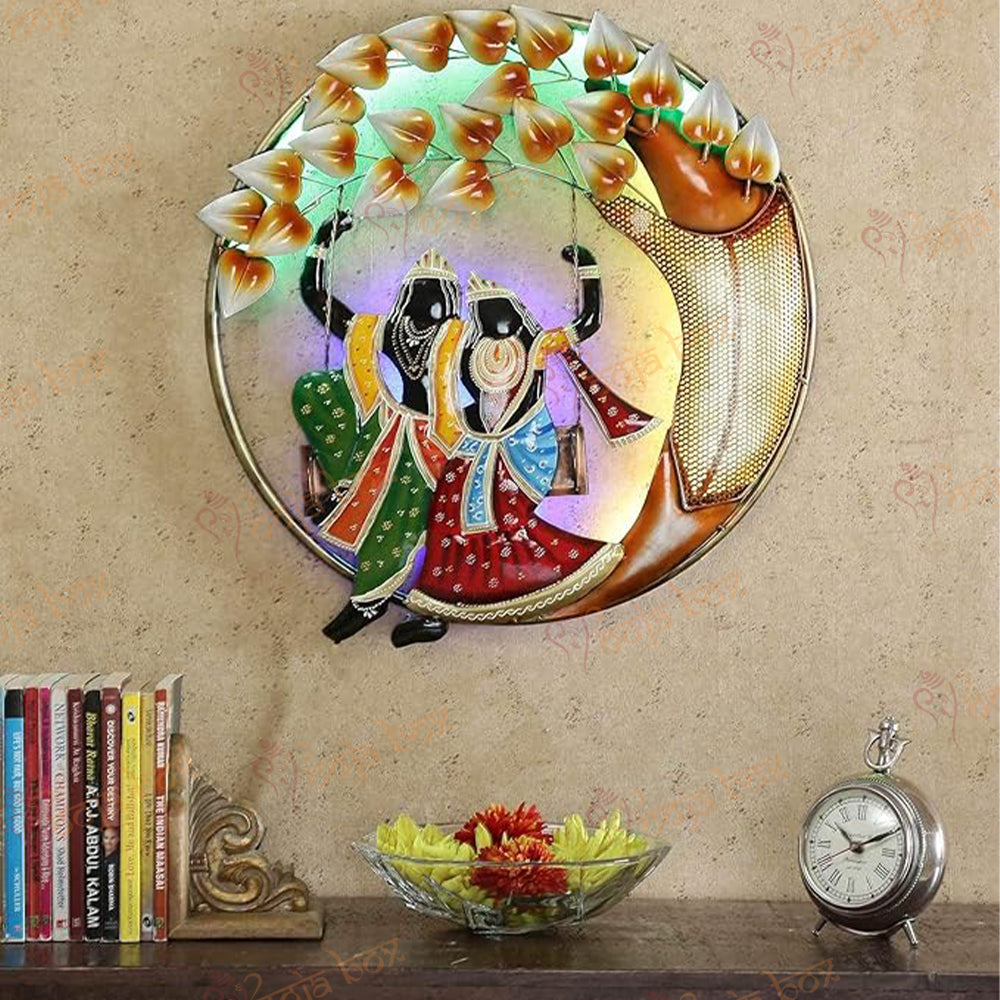 Decorative metal wall hanging of Radha Krishna with back led lights