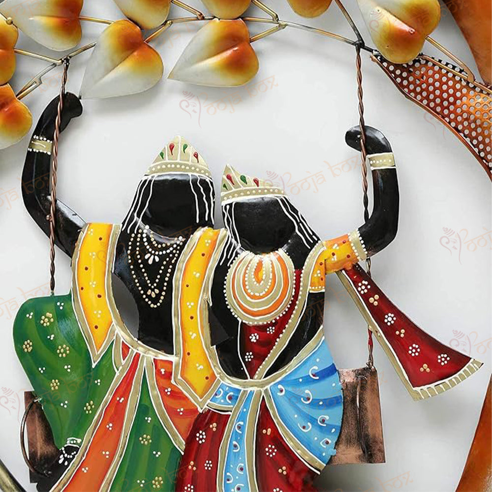 Decorative metal wall hanging of Radha Krishna with back led lights