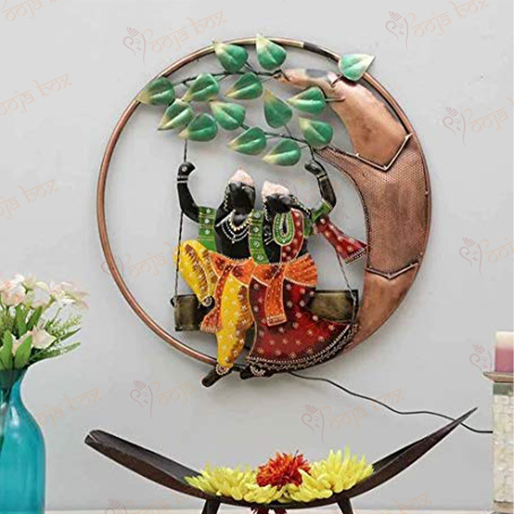 Decorative metal wall hanging of Radha Krishna with back led lights