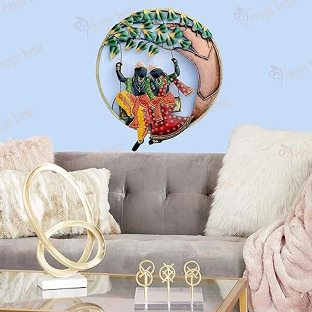 Decorative metal wall hanging of Radha Krishna with back led lights