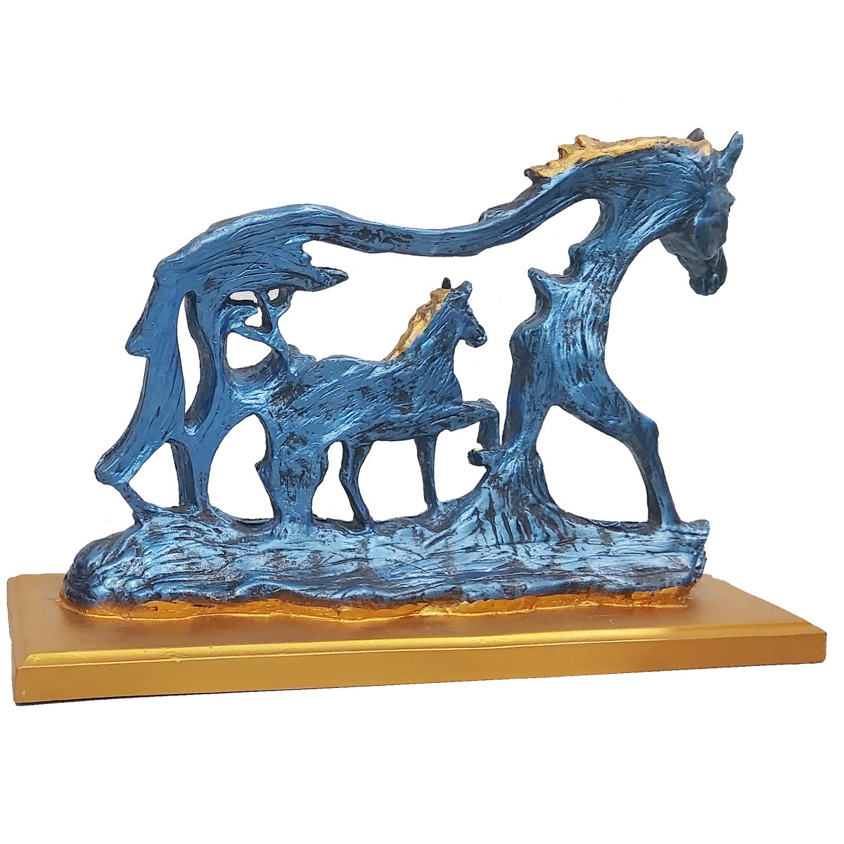 Golden Blue Feng Shui Galloping Horse Statue Height 22 CM