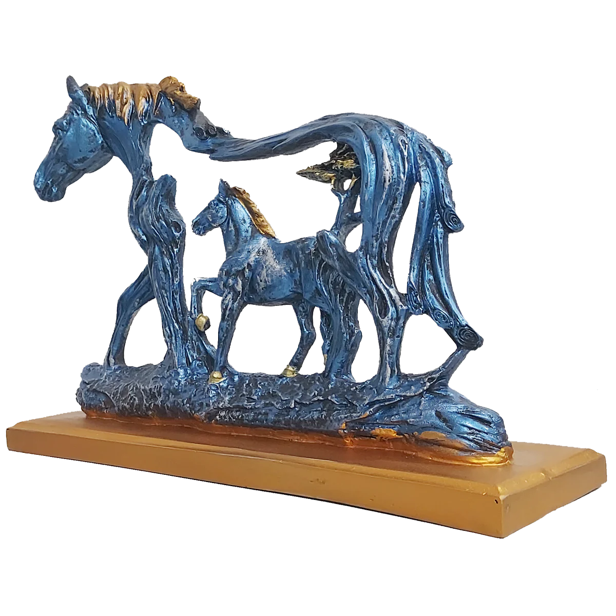 Golden Blue Feng Shui Galloping Horse Statue Height 22 CM