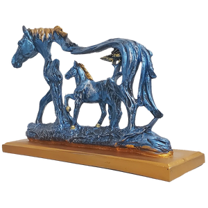 Golden Blue Feng Shui Galloping Horse Statue Height 22 CM