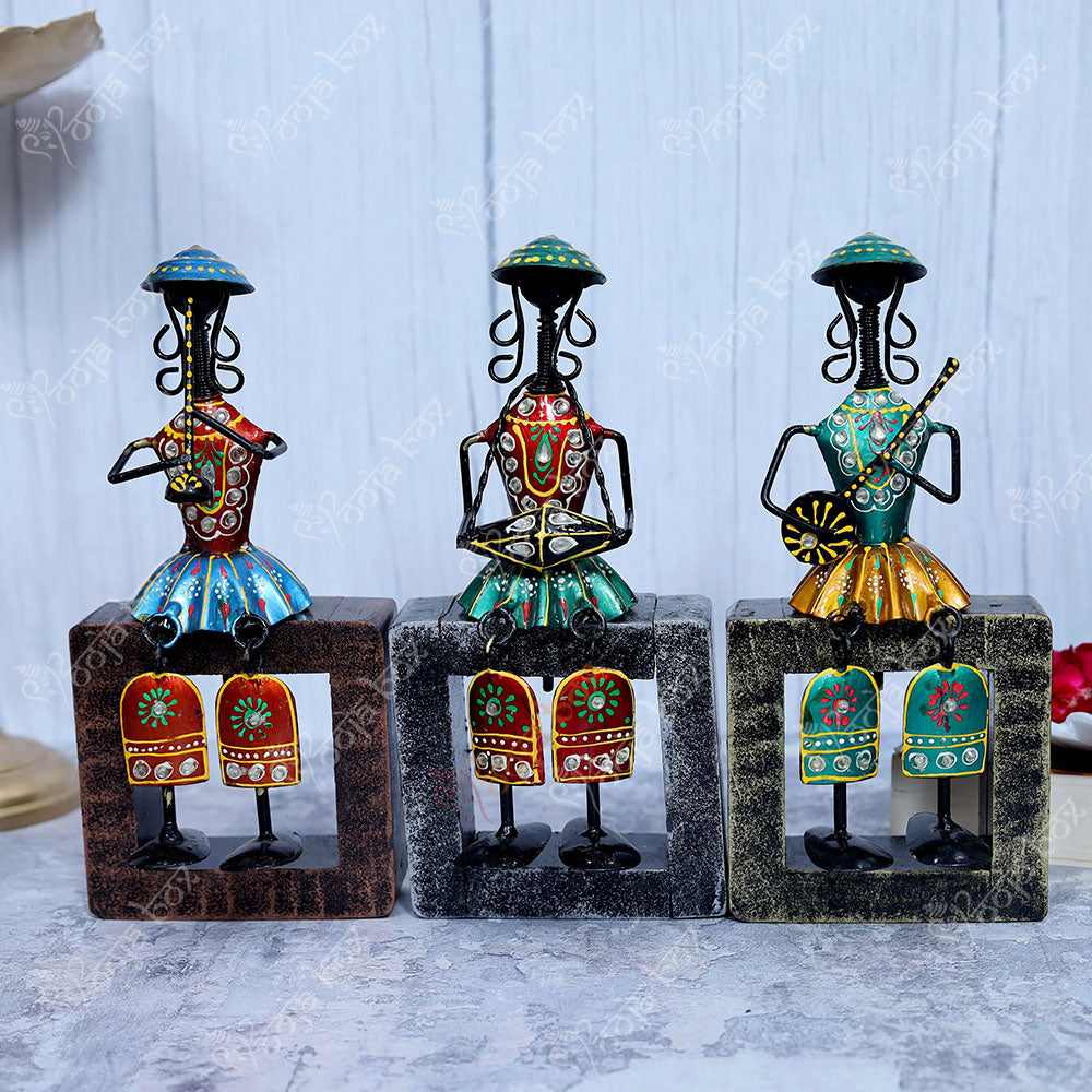 Sitting Musical Tribal Ladies Holding Instrument Statue