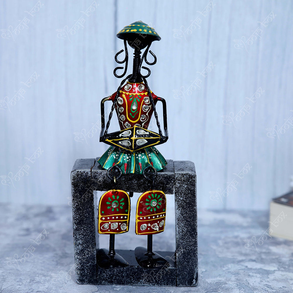 Sitting Musical Tribal Ladies Holding Instrument Statue