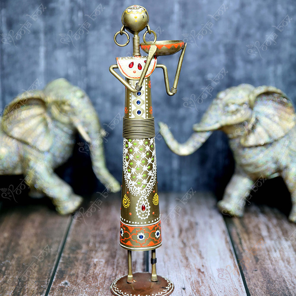 Tribal Lady Holding Tokri Statue for Home Decor