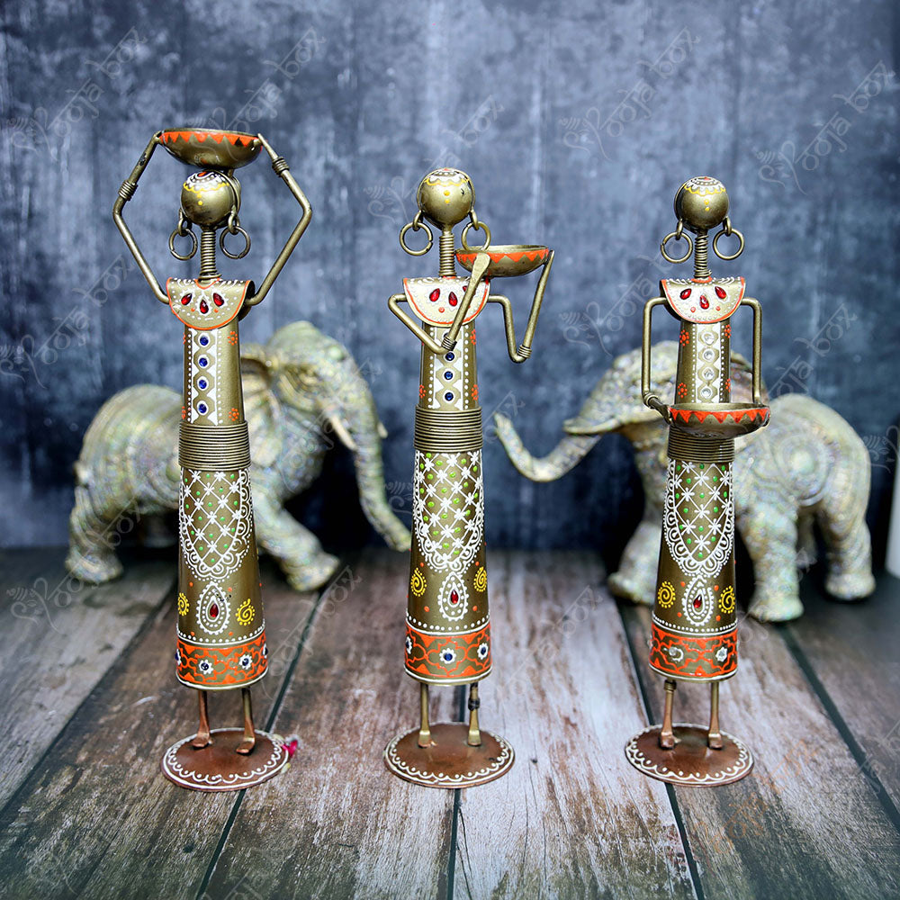 Tribal Lady Holding Tokri Statue for Home Decor