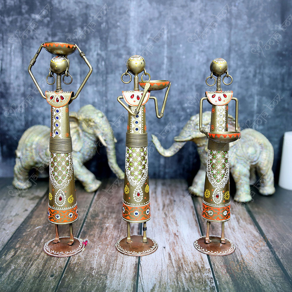 Tribal Lady Holding Tokri Statue for Home Decor