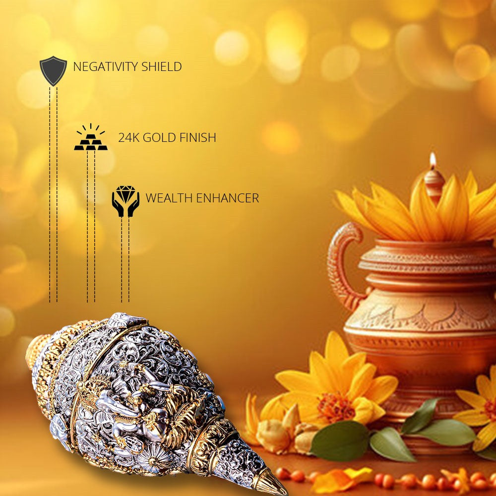 Ganesh Shankh Silver and 24k gold Plated