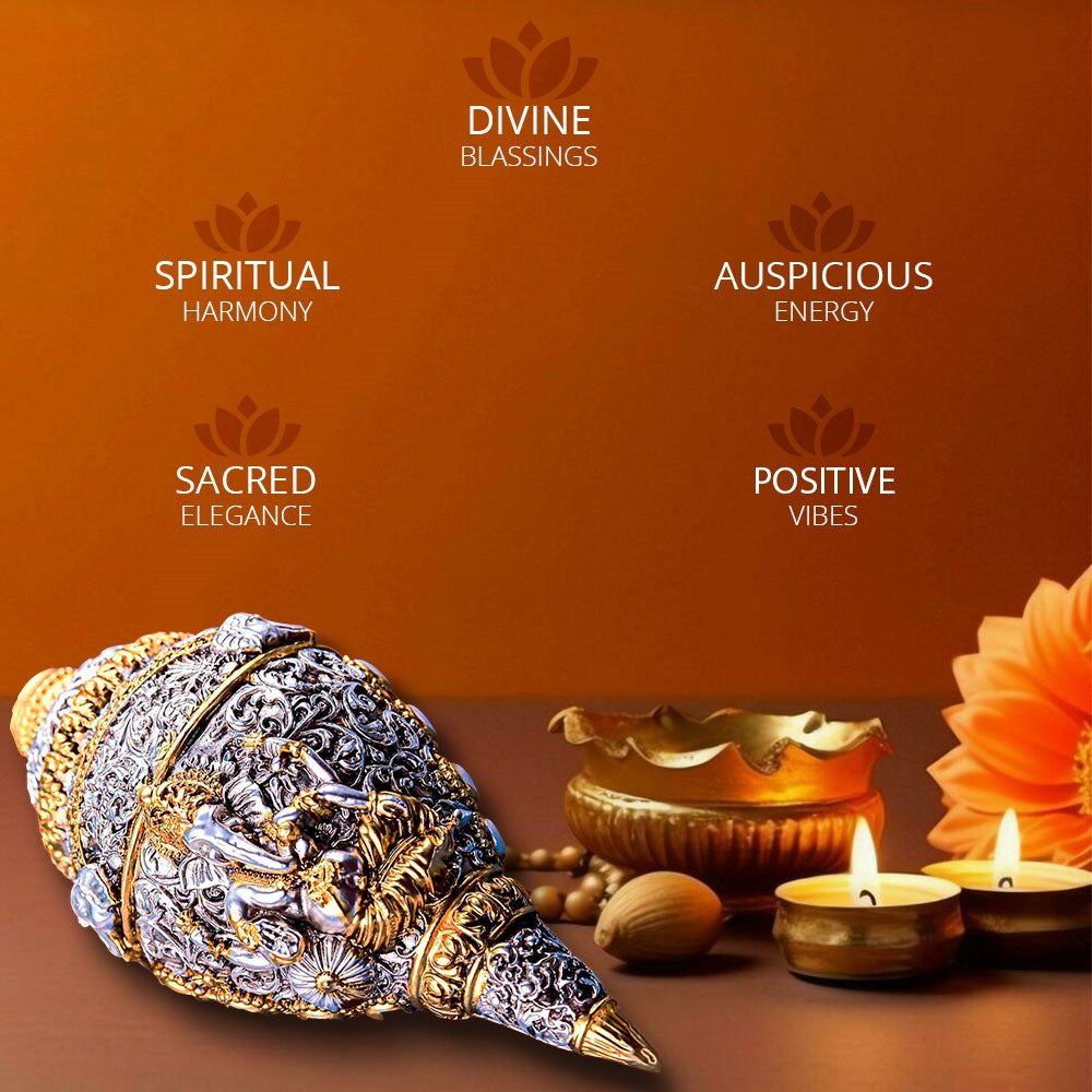 Ganesh Shankh Silver and 24k gold Plated