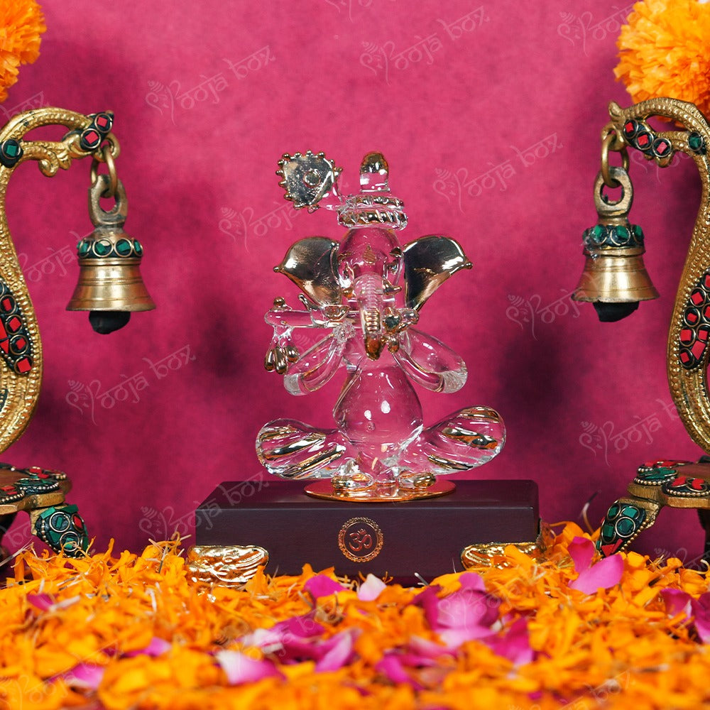Crystal Ganesha With Bell and Diya