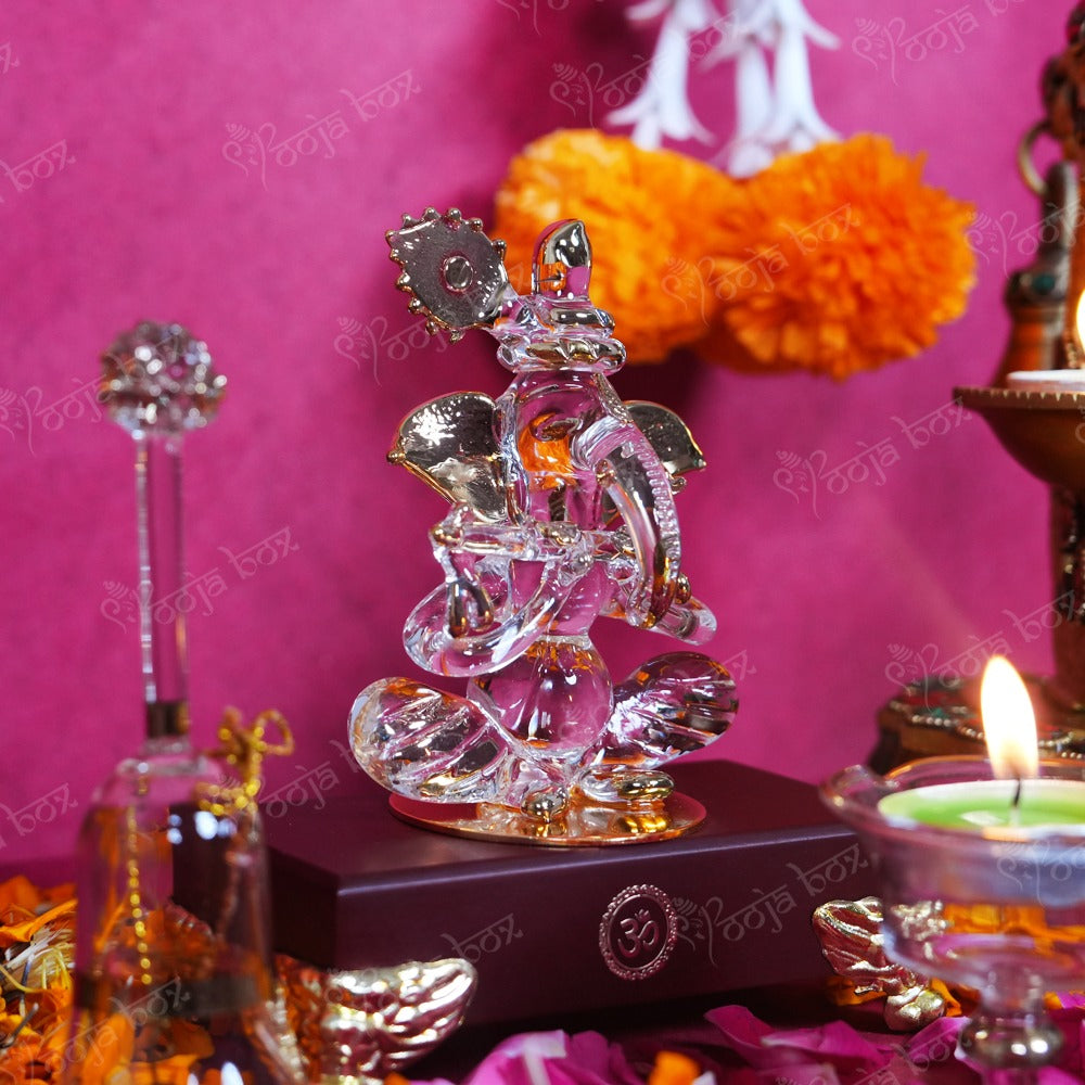Crystal Ganesha With Bell and Diya